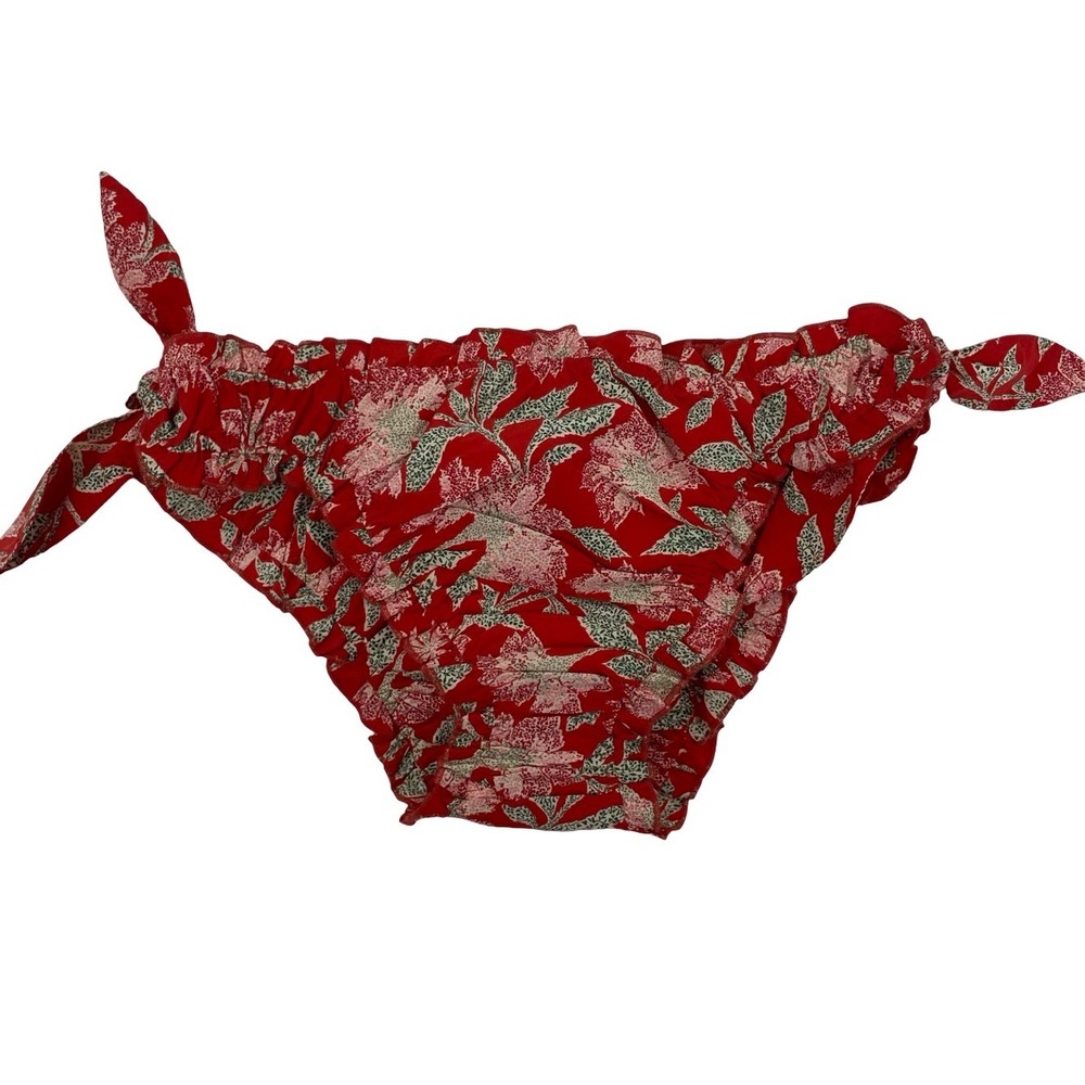 DOEN Women's Bikini Bottom Side Tie Red Floral Cotton Silk XL